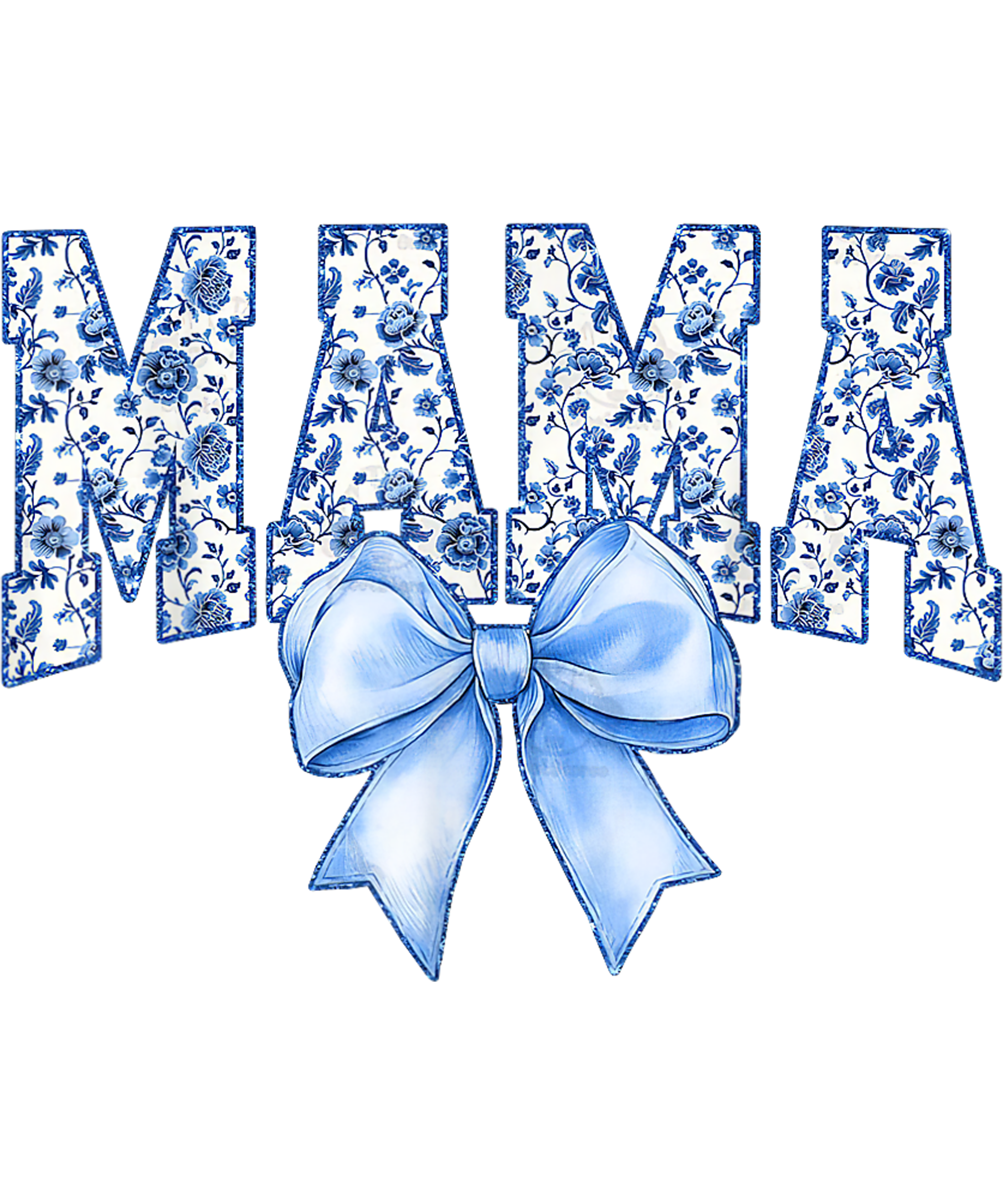 Blue Floral Bow Watercolor MAMA